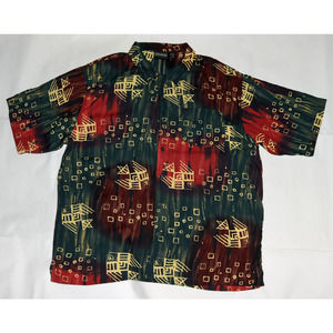 Anxious‎ Men's Short Sleeve Button Front 100% Rayon Retro Artwork Shirt Size XL
